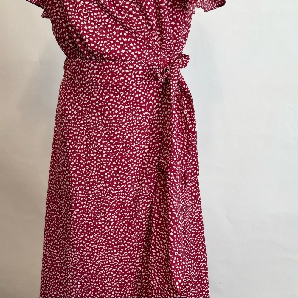 Red Ruffled Wrap Midi Dress Size S/M - Picture 3 of 9